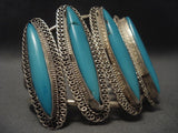 Colossal Vintage Navajo Long Turquoise Native American Jewelry Silver Bracelet-Nativo Arts