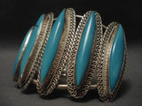 Colossal Vintage Navajo Long Turquoise Native American Jewelry Silver Bracelet-Nativo Arts