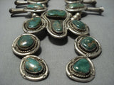 Colossal Vintage Navajo Native American Jewelry jewelry Green Turquoise Sterling Silver Squash Blossom Necklace-Nativo Arts