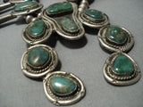 Colossal Vintage Navajo Native American Jewelry jewelry Green Turquoise Sterling Silver Squash Blossom Necklace-Nativo Arts