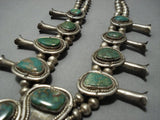 Colossal Vintage Navajo Native American Jewelry jewelry Green Turquoise Sterling Silver Squash Blossom Necklace-Nativo Arts