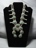 Colossal Vintage Navajo Native American Jewelry jewelry Green Turquoise Sterling Silver Squash Blossom Necklace-Nativo Arts