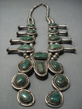 Colossal Vintage Navajo Native American Jewelry jewelry Green Turquoise Sterling Silver Squash Blossom Necklace-Nativo Arts