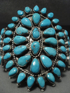 Colossal Vintage Navajo Old Sleeping Beauty Turquoise Native American Jewelry Silver 'Star' Bracelet-Nativo Arts