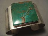 Colossal Vintage Navajo 'Squared Turquoise' Native American Jewelry Silver Bracelet-Nativo Arts