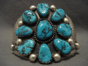 Colossal Vintage Navajo Turquoise Satellite Native American Jewelry Silver Bracelet-Nativo Arts