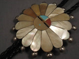 Colossal Vintage Zuni Chief Turquoise Native American Jewelry Silver Bolo Tie-Nativo Arts