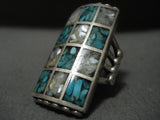 Colossal Vintage Zuni/ Navajo Turquoise Pearl Native American Jewelry Silver Ring Old-Nativo Arts
