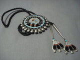 Colossal Vintage Zuni Turquoise Sterling Native American Jewelry Silver Bolo Tie Old Pawn-Nativo Arts