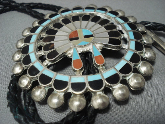 Colossal Vintage Zuni Turquoise Sterling Native American Jewelry Silver Bolo Tie Old Pawn-Nativo Arts