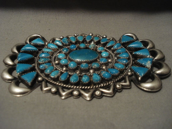 Colossal Xxl Vintage Navajo Very Old Turquoise Native American Jewelry Silver Pin Old-Nativo Arts