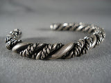 Completely Hand Coilded Thick And Hvy Vintage Navajo Native American Jewelry Silver Bracelet-Nativo Arts