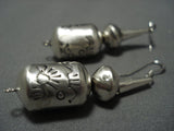 Completely Handmade Native American Jewelry Navajo Sterling Tubes Of Sterling Silver Earrings-Nativo Arts
