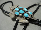Completely Handmade Vintage Navajo Benny Yazzie Turquoise Native American Jewelry Silver Toad Bolo Tie-Nativo Arts