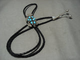 Completely Handmade Vintage Navajo Benny Yazzie Turquoise Native American Jewelry Silver Toad Bolo Tie-Nativo Arts