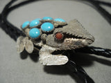 Completely Handmade Vintage Navajo Benny Yazzie Turquoise Native American Jewelry Silver Toad Bolo Tie-Nativo Arts