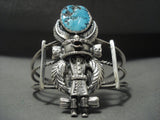 Completely Handmade Vintage Navajo 'Turquoise Kachina' Native American Jewelry Silver Bracelet-Nativo Arts
