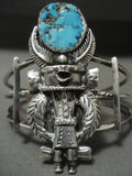 Completely Handmade Vintage Navajo 'Turquoise Kachina' Native American Jewelry Silver Bracelet-Nativo Arts