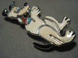 Completely Handmade Zuni Turquoise Coral Native American Jewelry Silver Dog Pin Pendant-Nativo Arts