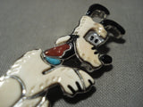 Completely Handmade Zuni Turquoise Coral Native American Jewelry Silver Dog Pin Pendant-Nativo Arts