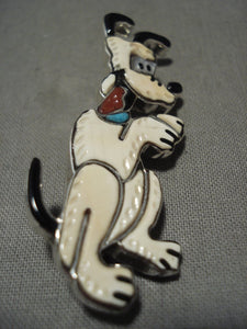 Completely Handmade Zuni Turquoise Coral Native American Jewelry Silver Dog Pin Pendant-Nativo Arts