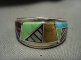Complexity Galore Vintage Navajo Turquoise Gaspeite Native American Jewelry Silver Ring-Nativo Arts