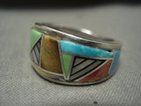 Complexity Galore Vintage Navajo Turquoise Gaspeite Native American Jewelry Silver Ring-Nativo Arts