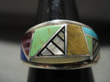 Complexity Galore Vintage Navajo Turquoise Gaspeite Native American Jewelry Silver Ring-Nativo Arts