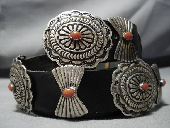 Concho Belt For Jeans!! Vintage Native American Navajo Coral Sterling Silver Concho Belt Old-Nativo Arts