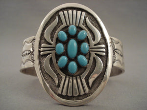 Concho Love Satellite Turquoise Navajo Native American Jewelry Silver Bracelet-Nativo Arts