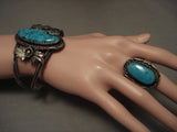 Crazy Spider Turquoise Vintage Navajo Sterling Native American Jewelry Silver Bracelet Ring Set-Nativo Arts