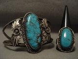 Crazy Spider Turquoise Vintage Navajo Sterling Native American Jewelry Silver Bracelet Ring Set-Nativo Arts