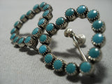 Cute Early Vintage Native American Jewelry Navajo Green Snake Eye Turquoise Sterling Silver Earrings Old-Nativo Arts