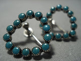 Cute Early Vintage Native American Jewelry Navajo Green Snake Eye Turquoise Sterling Silver Earrings Old-Nativo Arts