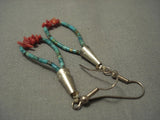 Cute! Mini Turquoise Heishi Vintage Navajo Coral Sterling Native American Jewelry Silver Jacla Earrings-Nativo Arts