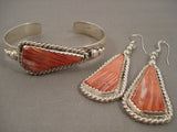 Cute Unique Vintage Paiute Spiny Oyster Sterling Native American Jewelry Silver Bracelet Earrings Set-Nativo Arts