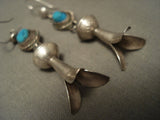 Cute Vintage Navajo Bisbee Turquoise Native American Jewelry Silver Squash Earrings-Nativo Arts