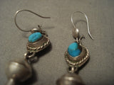 Cute Vintage Navajo Bisbee Turquoise Native American Jewelry Silver Squash Earrings-Nativo Arts