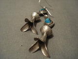 Cute Vintage Navajo Bisbee Turquoise Native American Jewelry Silver Squash Earrings-Nativo Arts