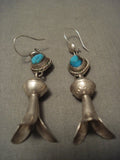 Cute Vintage Navajo Bisbee Turquoise Native American Jewelry Silver Squash Earrings-Nativo Arts