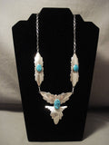 Cute Vintage Navajo Fabulous Native American Jewelry Silver Wings Turquoise Necklace Old-Nativo Arts