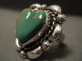 Cute Vintage Navajo Natural Green Turquoise 'Heart' Native American Jewelry Silver Ring-Nativo Arts