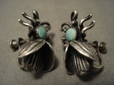 Cute Vintage Navajo Snake Yees Turquoise Native American Jewelry Silver Bug Earrings-Nativo Arts
