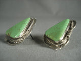 Cute Vintage Navajo Triangular Gaspeite Native American Jewelry Silver Earrings-Nativo Arts