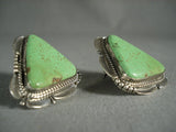 Cute Vintage Navajo Triangular Gaspeite Native American Jewelry Silver Earrings-Nativo Arts