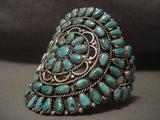 Cute Vintage Zuni/ Navajo turquoise Flower Native American Jewelry Silver Bracelet Old Vtg-Nativo Arts
