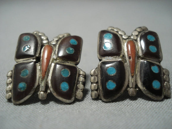 Cute Vintage Zuni/ Navajo Turquoise Sterling Native American Jewelry Silver Coral Earrings Old-Nativo Arts
