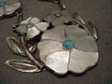Cute Vintage Zuni 'Pearl Flower' Turquoise Native American Jewelry Silver Necklace-Nativo Arts
