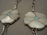 Cute Vintage Zuni 'Pearl Flower' Turquoise Native American Jewelry Silver Necklace-Nativo Arts