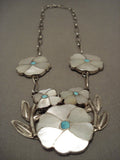Cute Vintage Zuni 'Pearl Flower' Turquoise Native American Jewelry Silver Necklace-Nativo Arts